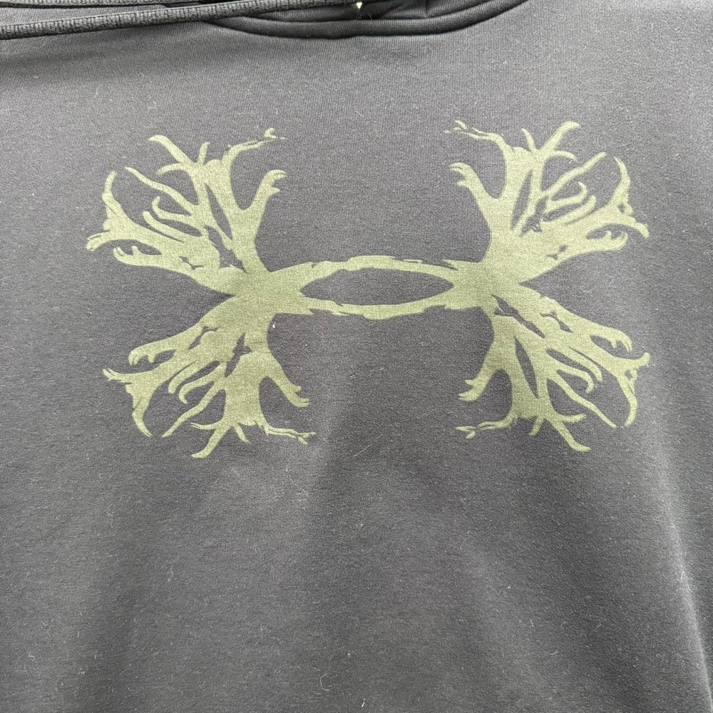 Under Armour Hoodie Men's M Black Pullover Fleece Hooded Sweatshirt Tree Logo - Picture 10 of 11